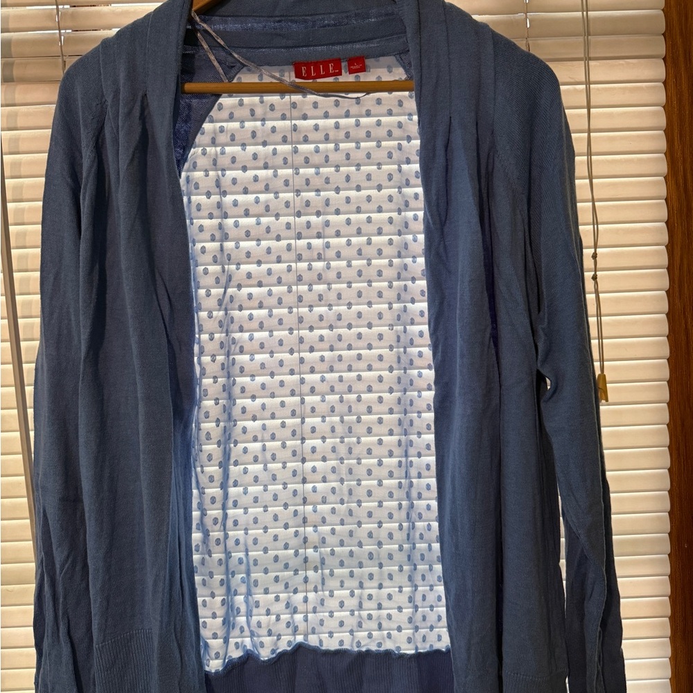 Elle Light Blue Knit Cardigan with Polka Dot Lining